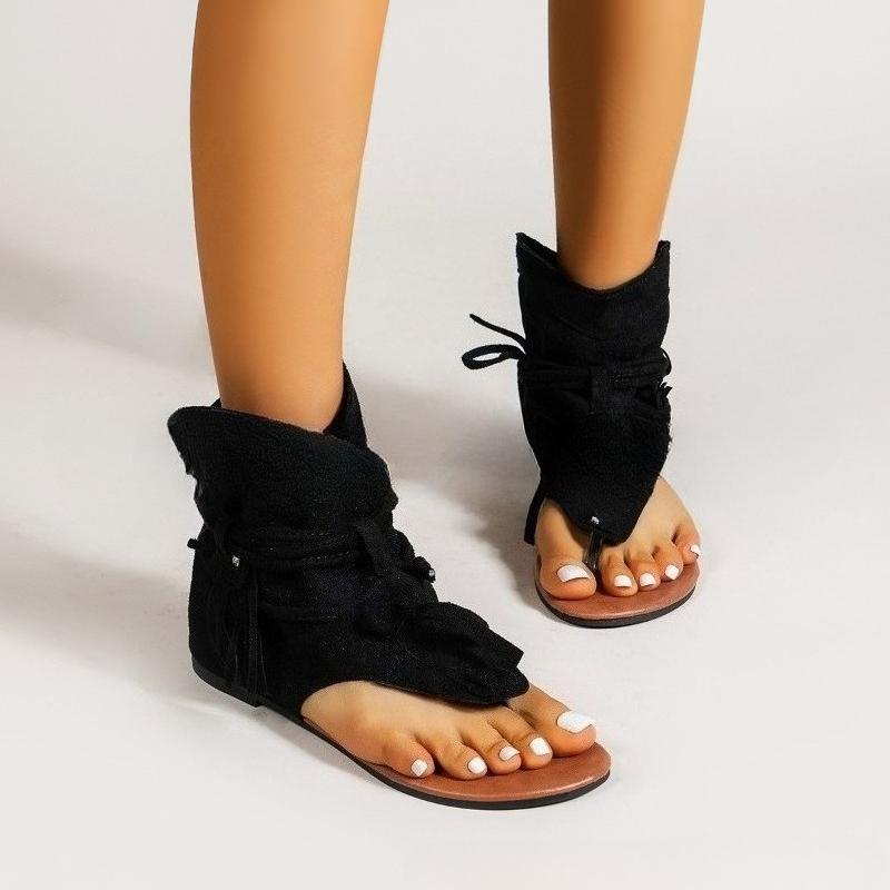 Retro Women'S Sandals Tassel Rome Clip Toe Boots Gladiator Trend Hollowe Flat Sandals Summer High Quality Women Shoes New