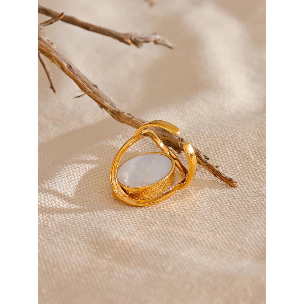 Eetit Exclusive Natural Stone Shell Rotatable Open Ring France Exquisite Stainless Steel Unique Jewelry for Fashionable Women