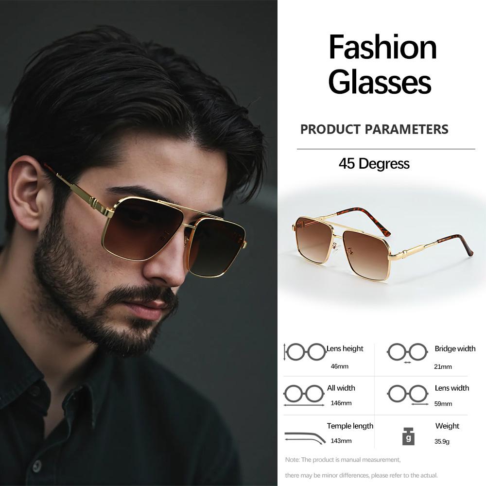 Square Frame Metal Double Beam Modern Sunglasses For Men Square Face Long Face Compatible Glasses Personalized Men Glasses
