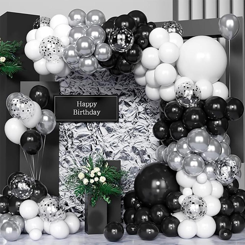 White Balloons Garland Arch Kit Black Silver Confetti Balloon Wedding Anniversary Proposal Marriage Birthday Party Decoration