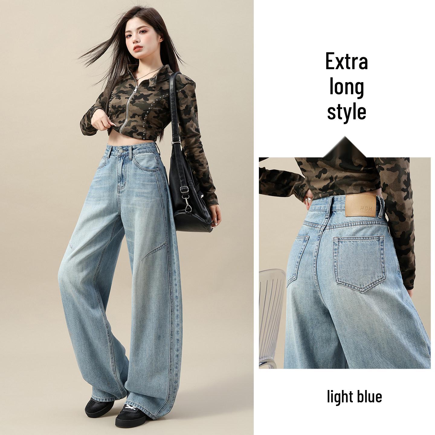 

High Street Hot Girl Wide-Leg Jeans: Women s Spring/Autumn Bestseller, Flaw-Hiding, Loose-Fit, American Style Floor-Length Pants XS