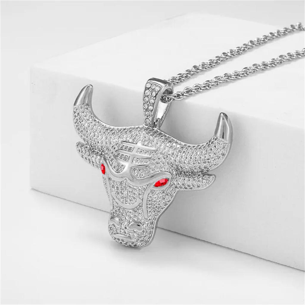 Tier Stierkopf Anhänger Halskette für Herren Hiphop Iced Out Bling Mikro Paved Rot CZ Halskette Punk Rock Biker Schmuck