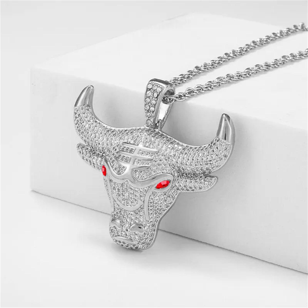

Fashion Animal Bull Head Pendant Necklace For Men Hiphop Iced Out Bling Micro Paved Red CZ Necklace Punk Rock Biker Zircon