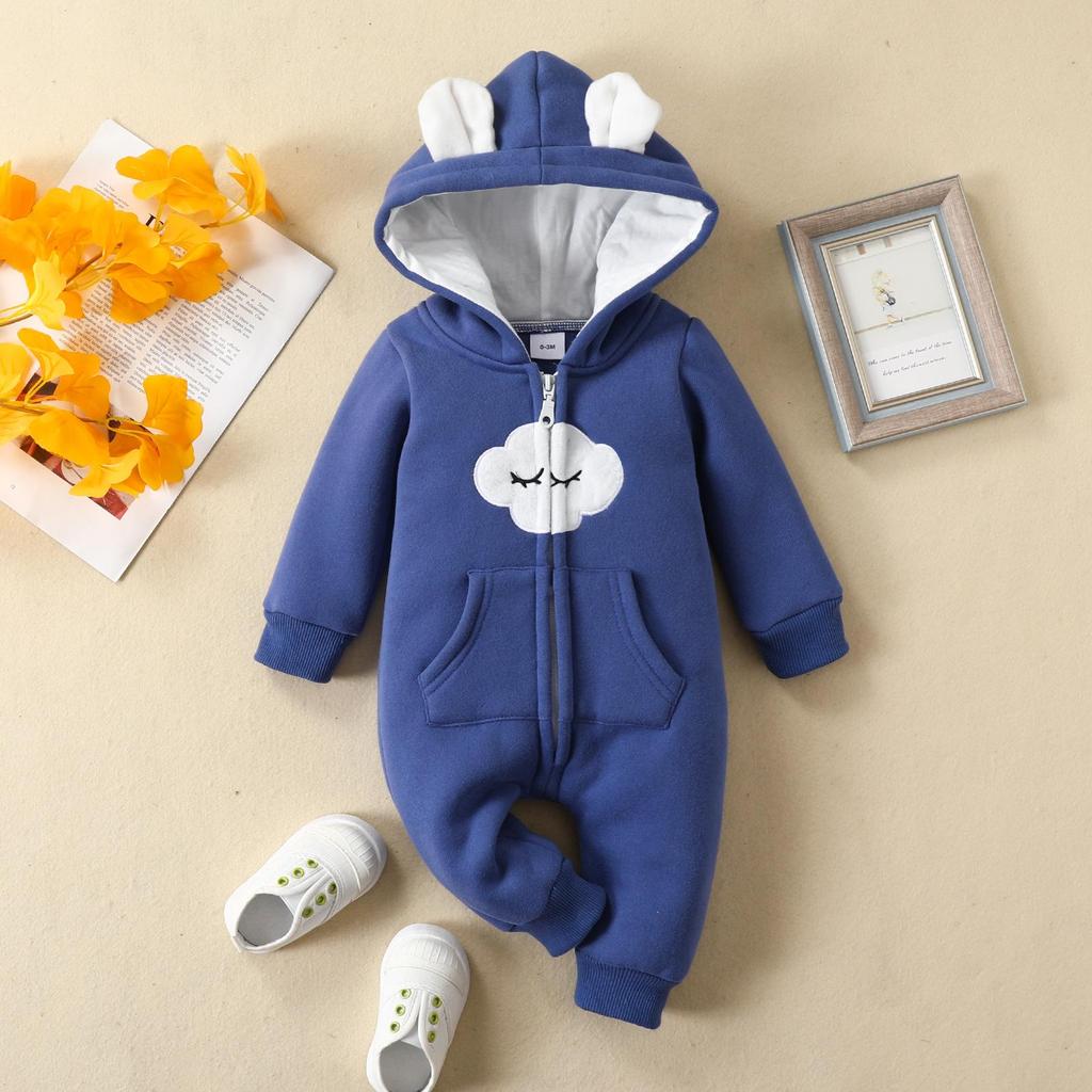 Kapuzen-Strampler für Babys und Kleinkinder: Reißverschluss mit Schleife, Erdbeerdesign, für 0-2 Jahre, Herbst/Winter Strampler.