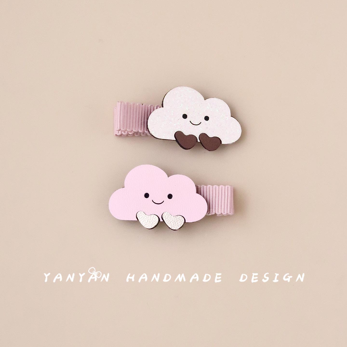 Children s Pink Cloud Hair Clip: Cute Festival Accessory for Baby Girls with Sparse Hair, Fully Covered Fabric Duckbill Design One Set