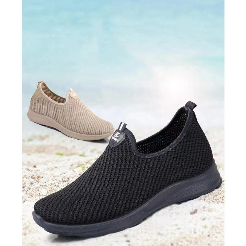 Fashion Summer Men's Casual Shoes, Knitted Mesh Sports Shoes, Anti Slip Lightweight Flat Shoes, New Men's Breathable Slip On Running Sho