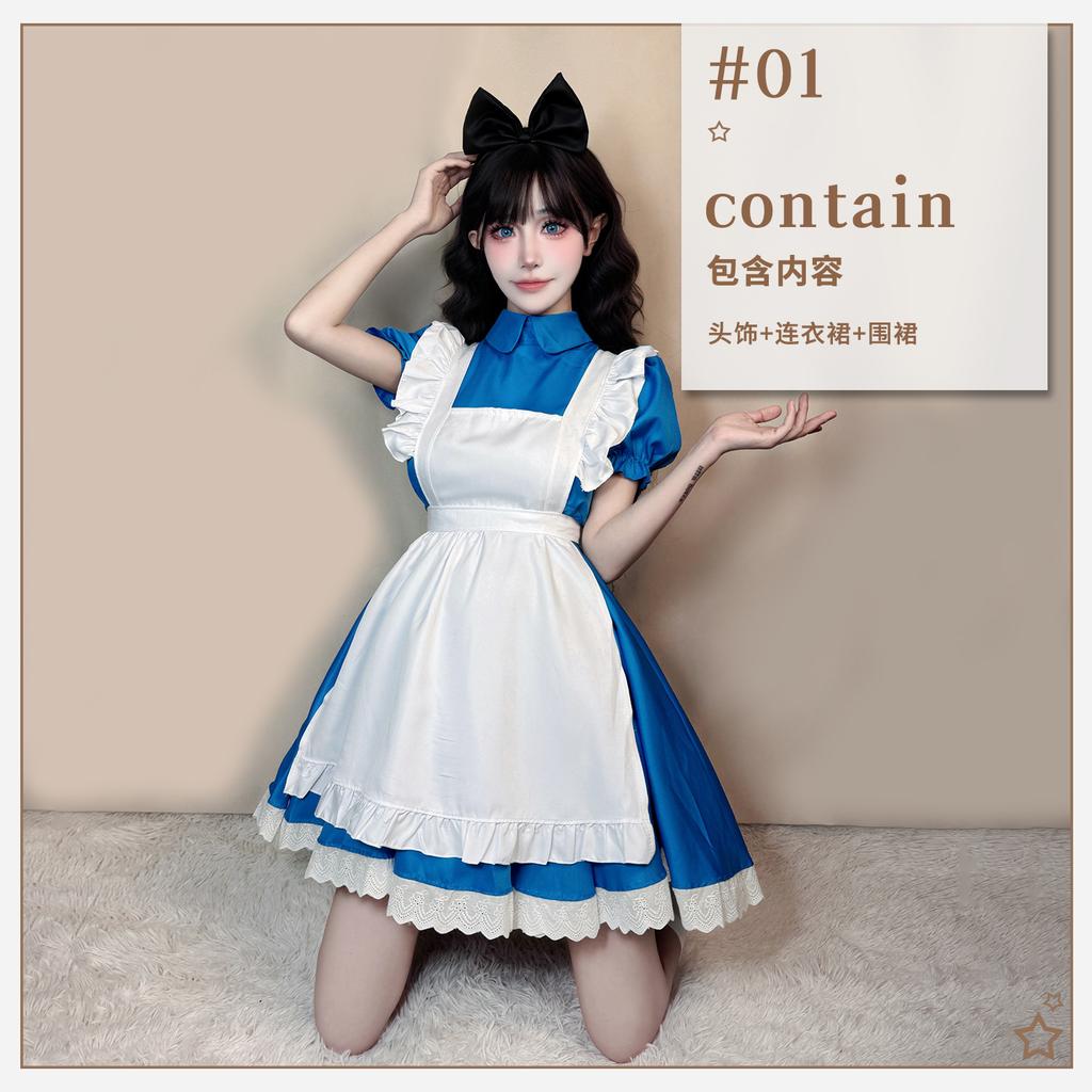 Costume Alice au Pays des Merveilles Robe de Princesse Maid Performance Halloween Anime Japonais Polyester Bleu