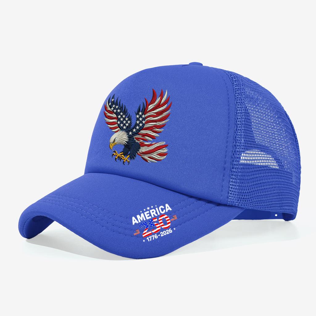 1PC Mesh Trucker Hat, Breathable, 250th America Eagle Print, Patriotic Streetwear for Men Women
