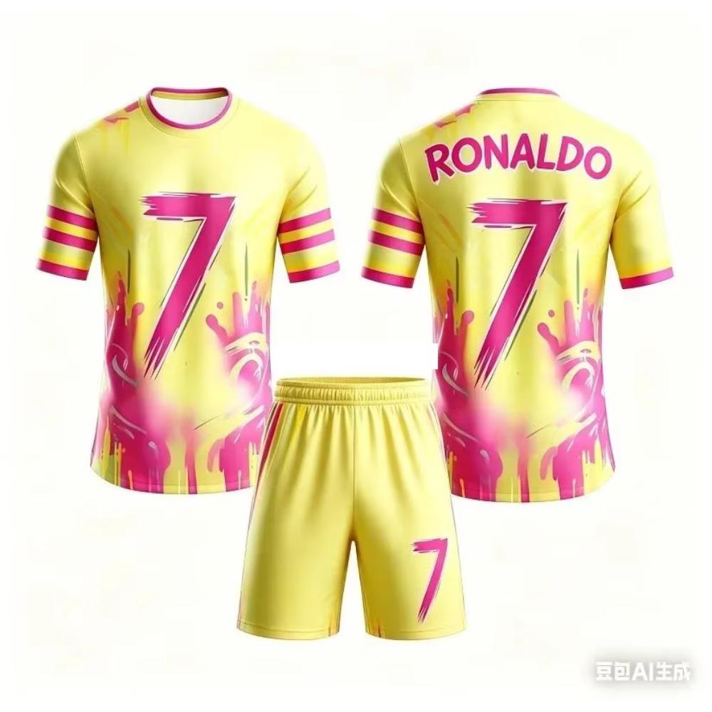 AI Ronaldo #7 Jalgpallikostüüm Lastele ja Täiskasvanutele, Grafititrükiga Unisex Särk ja Lühikesed Püksid, Kiiresti Kuivav, Suvi
