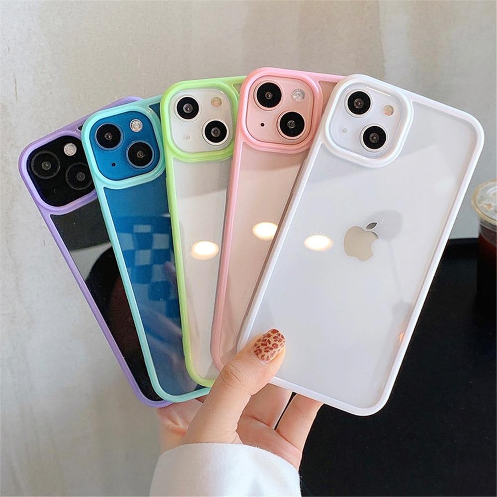 Şeker darbeye dayanıklı silikon tampon telefon kılıfı için iPhone 14 11 12 13 Pro Max X XS XR 8 7 artı SE şeffaf koruma arka kapak