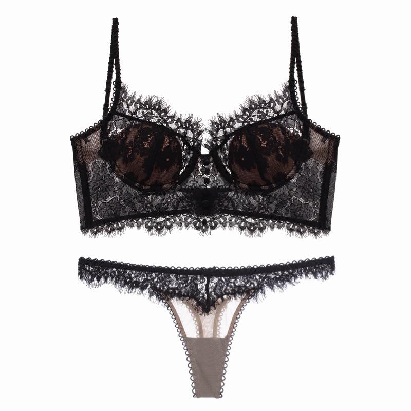 Set reggiseno francese in pizzo ultra sottile, sexy tipo U, bella biancheria intima posteriore per le donne, ricamo, fiori, bralette, reggiseno romantico, perizoma