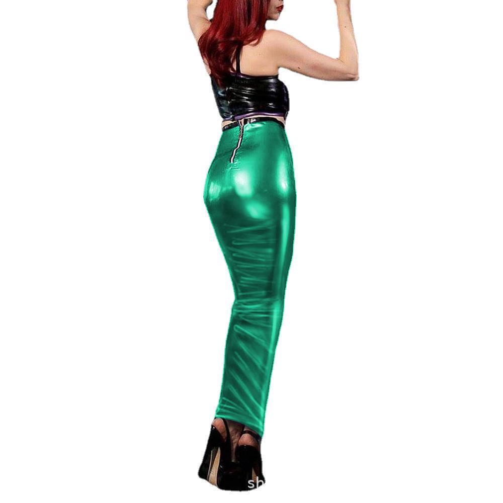 High-Waisted Faux Leather Latex Pencil Skirt