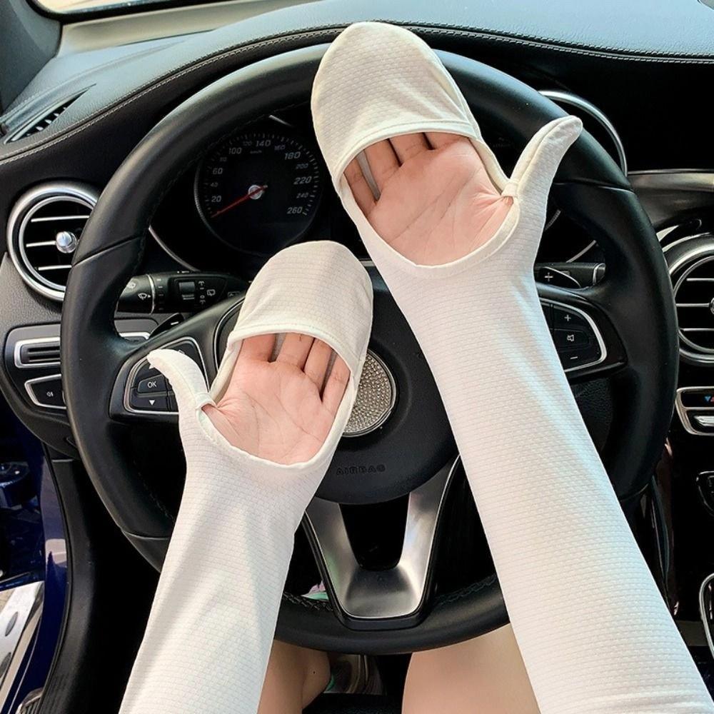 Solid Color Long Ice Silk Sleeves Thin Cycling Gloves Simple Sunscreen Arm Covers  Driving