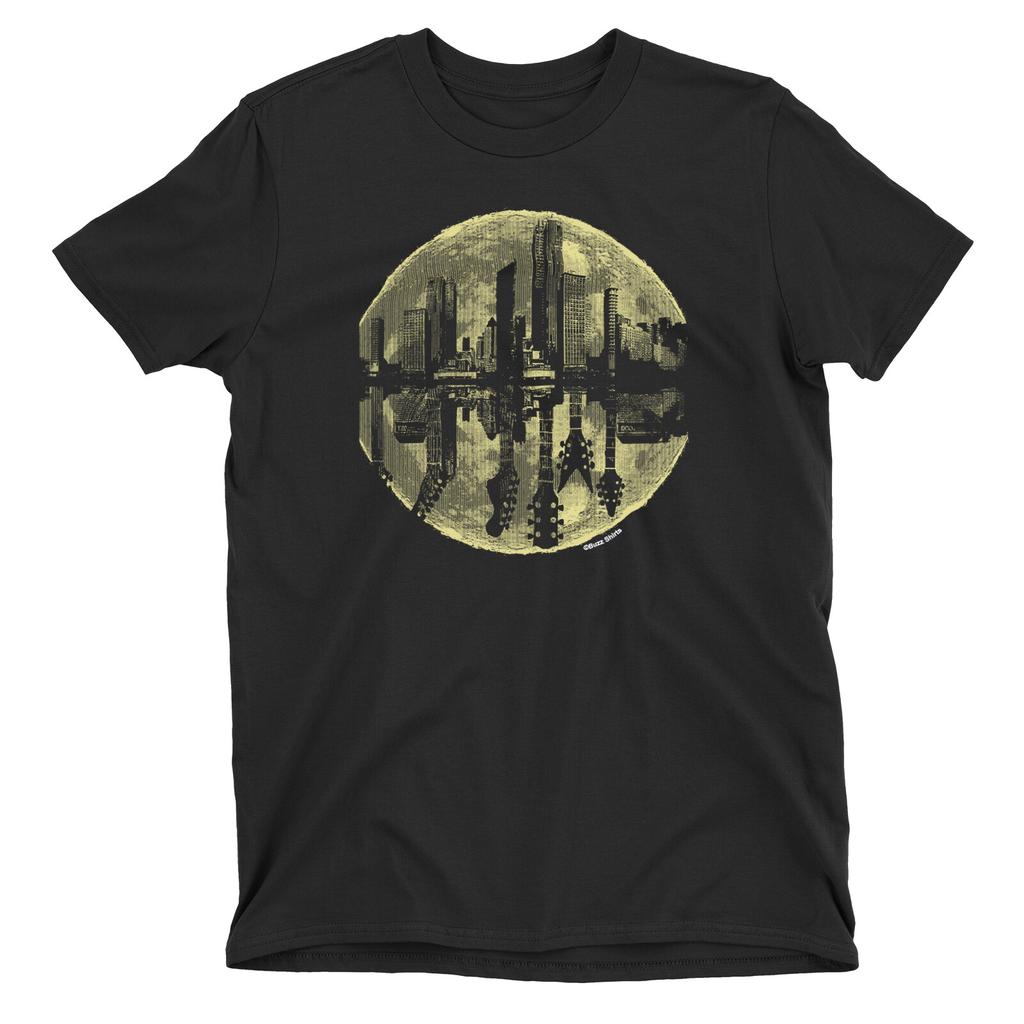 Moon Guitar City T-Shirt Mens Womens Tees Top  Boys Girls Guitarist Music Premium Quality