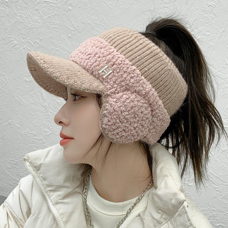 Ear protection Warm wool cap Children's winter thickened knitted ponytail hat Casual versatile empty top hat Cycling hat