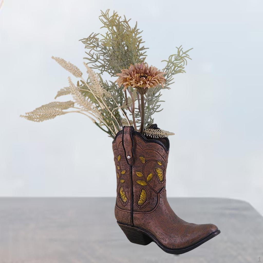 Váza z pryskyřice ve tvaru boty pro květinové aranžmá, bytový doplněk, středový prvek na konferenční stolek