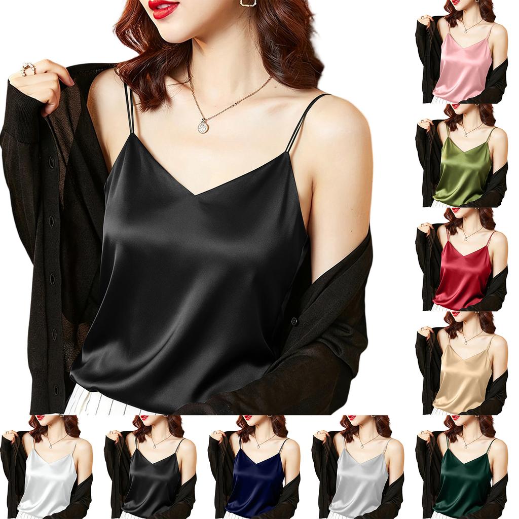 Women's Satin Sleeveless Tank Top Loose Fit Casual Summer Top