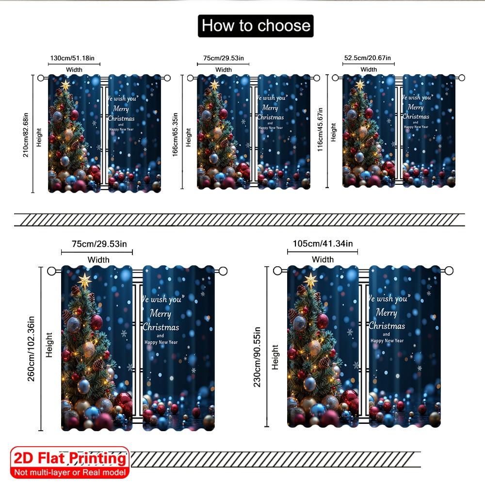 2pcs 2D Flat Printing Merry Christmas Scene Curtains Merry Christmas Happy New Year Polyester Without Electricity Party