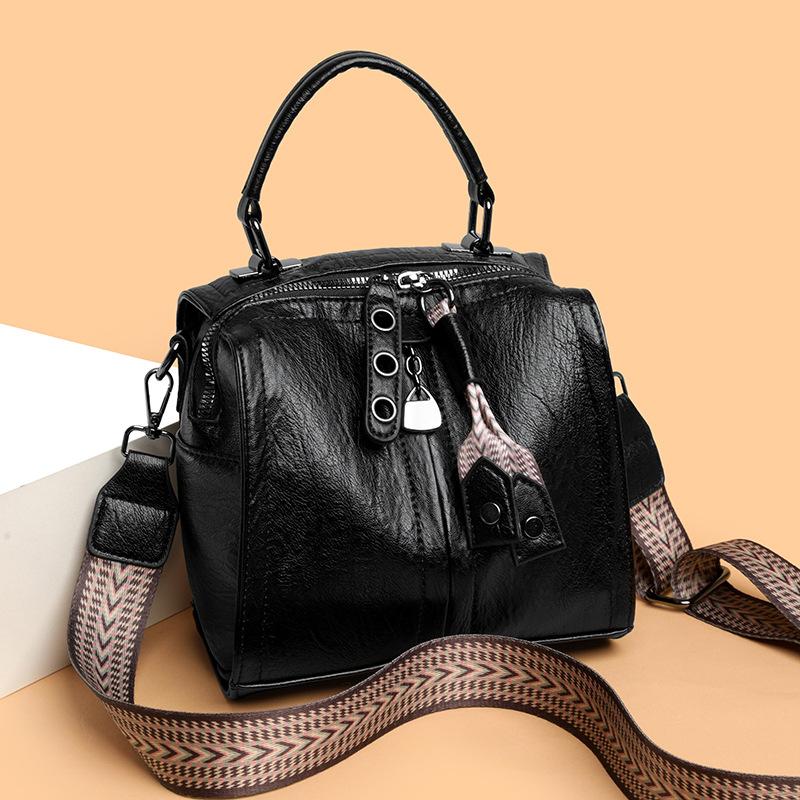 European and American Retro Boston Bag Women's Bag Soft Leather Shoulder Crossbody Bag New Fashion Versatile Trendy Large Capacity Handbag