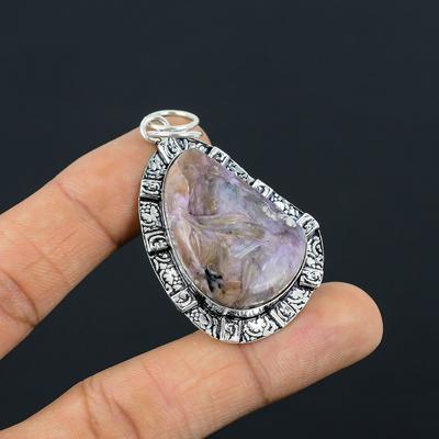 925 Silver Charoite Gemstone Bezel Birthday Sister Engagement Wedding Pendant