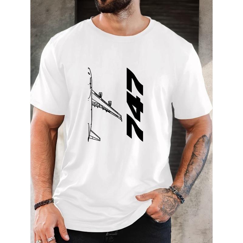 

European size Men s T-Shirt - Solid Color Casual Short Sleeve Round Neck Summer Shirt with Aviation-Themed 947 Number Print for Men S белый