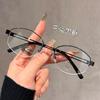 Vintage Old Money Style Metal Half-Rim Sunglasses for Women, Sun Protection, High-End Black Glasses, Hong Kong Style Fashion Sunglasses
