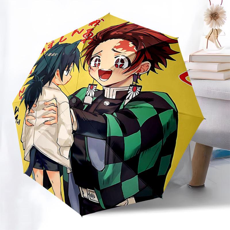 1pc Outdoor Umbrella with Demon Slayer Design - Automatic Opening/Closing, Portable Tri-Fold Design, 8-Rib Iron Frame - Perfect Gift for Fans, Tr