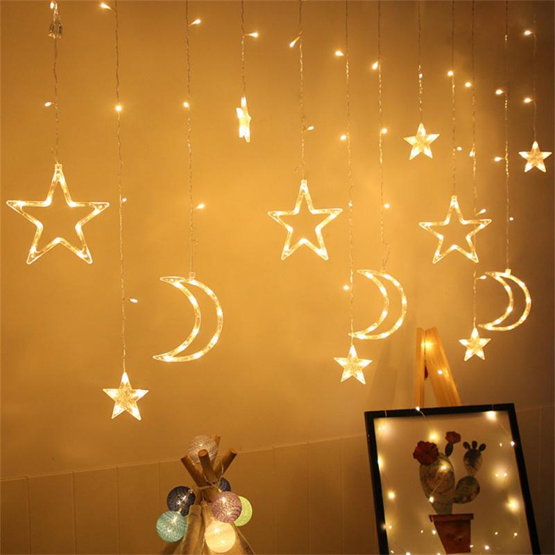 3.5m Star Moon Curtain Light Battery Powered Led Waterproof Decorative Light String For Indoor