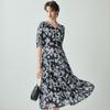 16mm Double Crepe Silk 26 Summer V-neck Fashion Jacquard Skin friendly Elegant Dress for Women