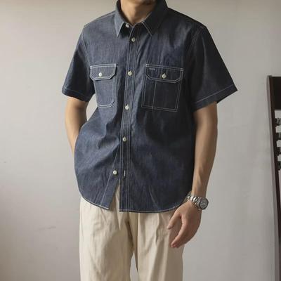Japonská retro džínová košile s krátkým rukávem: Stylový vrstvený vzhled pro mladé muže a ženy