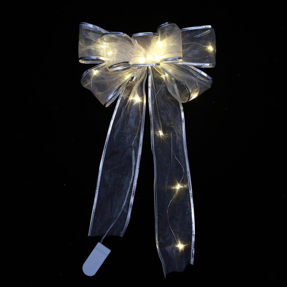 Stylish Silver Large Christmas Bow Decoration With Multicolored And Warm Light Choices