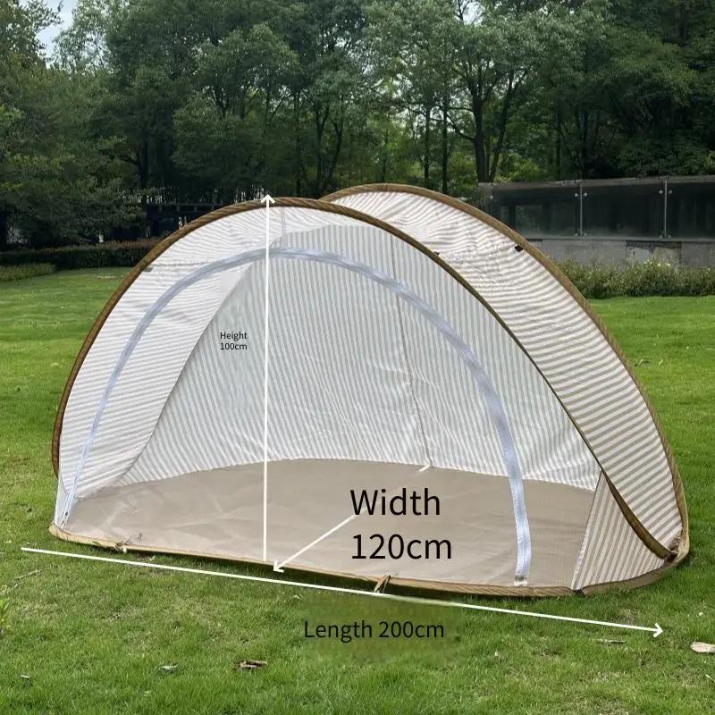 2 Person Quick Beach Tent Sun Shelter Portable No Assemble Striped Beige White All Season Shade Carry Bag Light Camping Picnic