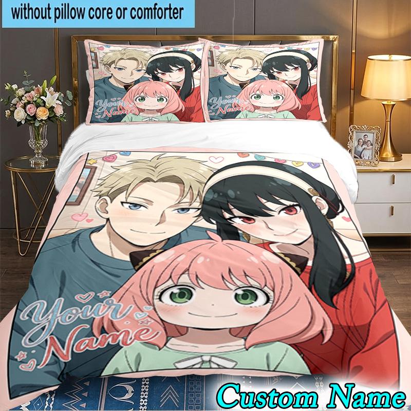 Custom Name 3PCS Fantasy Adventure Anya Bedding Set,Including Duvet Cover And 2pcs Pillowcases Perfect for Bedroom,Dormitory,Fan Christmas gift