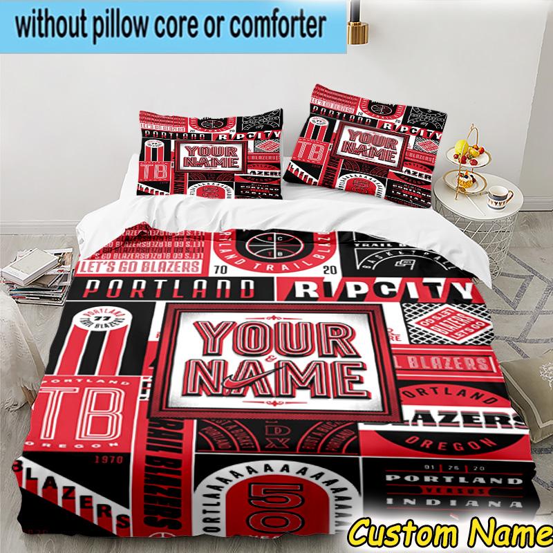 3pcs Custom Name Portland Blazers Artwork Bedding Set Includes 1 Duvet Cover & 2 Pillowcases for All Seasons Dormitory Home Decor Christmas gifts