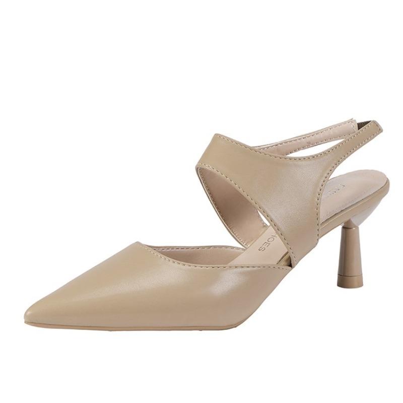 2026 Korean version pointed toe mid heel shallow mouth sandals with back strap low cut women shoes simple  sexy women's sandals