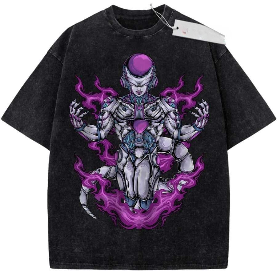 Unisex Washed Purple Vintage T Shirt Dragon Ball Frieza Final Form High Quality Fabric for Home Leisure Travel Shopping