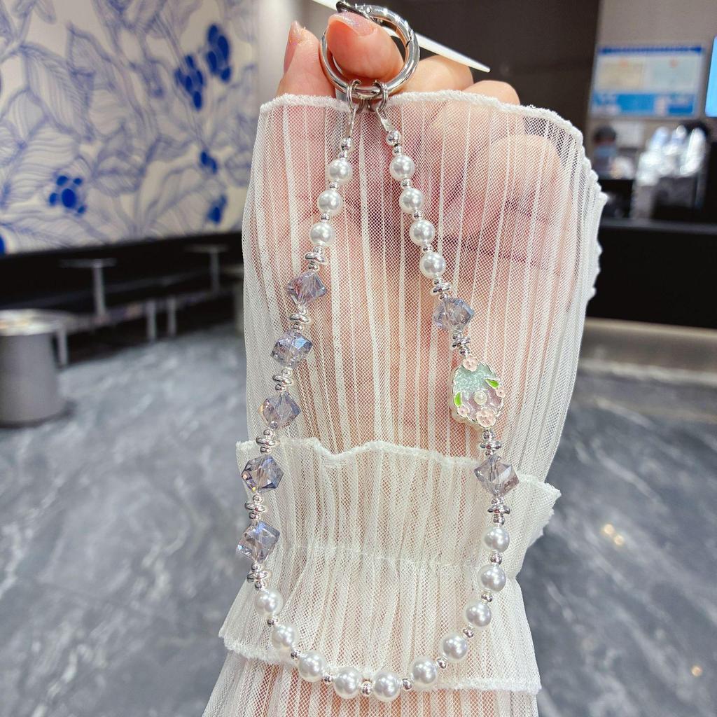 Handmade Pearl and Crystal Beaded Mobile Phone Lanyard