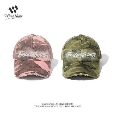 Camouflage-Stickerei Baseballkappe Damen Street Tide Marke Weiches Oberteil Kappe Produktion von Altwaschwasser Visier