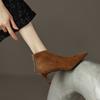 Pointed thin heel matte deep mouth short boots women's autumn and winter new V-mouth high heel and ankle boots rear zipper fashion boots