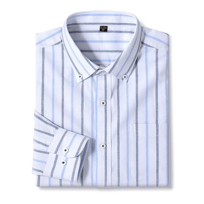 Camicie Oxford in Cotone Casual da Uomo con Taschino Singolo, Manica Lunga, Vestibilità Standard, Comode, Button-down, a Quadri