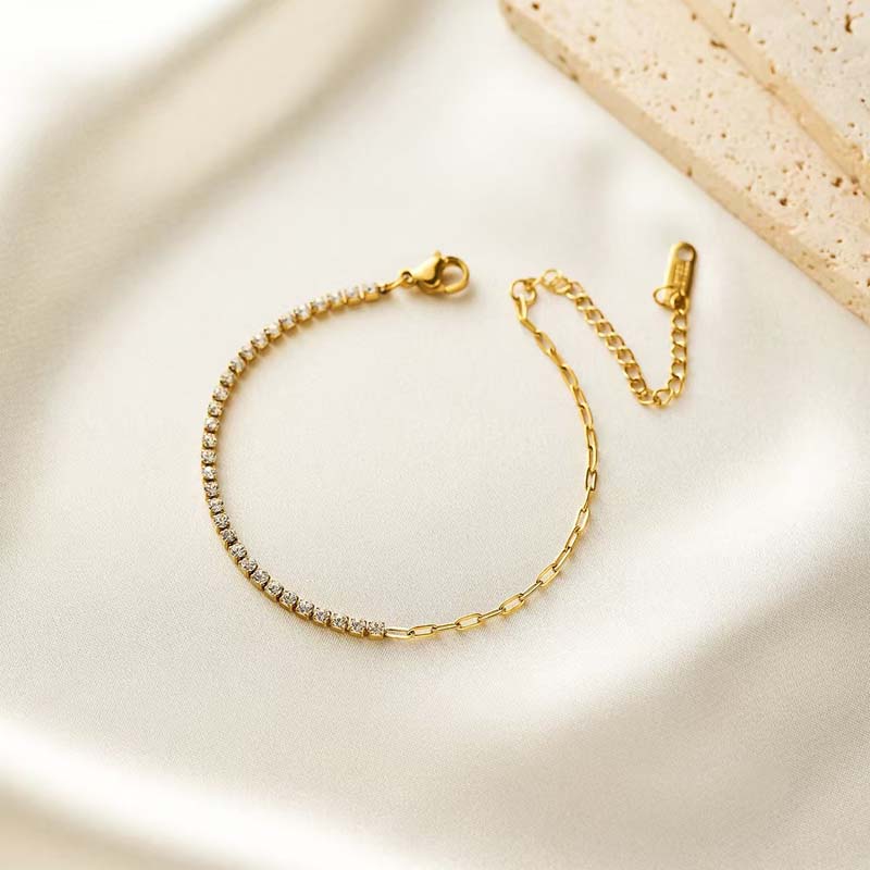 Luxury Colorful Cubic Zirconia Tennis Bracelets For Women Girls Stainless Steel Gold Color Splicing Chain Bracelet Jewelry Gifts