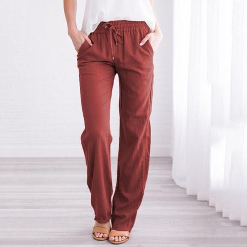 Casual Wide Leg Pants Solid Color Tied 