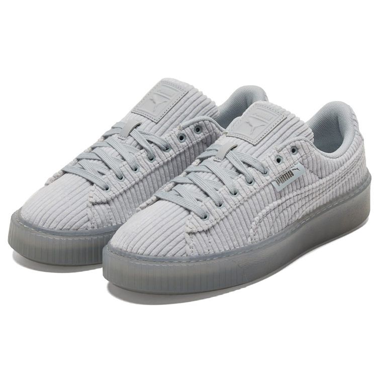 Puma Basket Platform Fabric Synthetic Leather Low Top Sneakers Women Sneakers Gray 384232-02