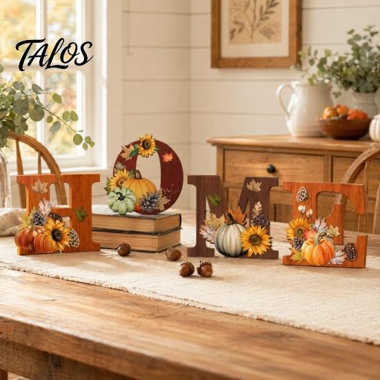 Wood Grain Texture Letters 4PCS Wooden HOME Sign, with Wall Decor, Split Flexible Letter Decor Design, Rustic Style Hanging for Thanksgiving