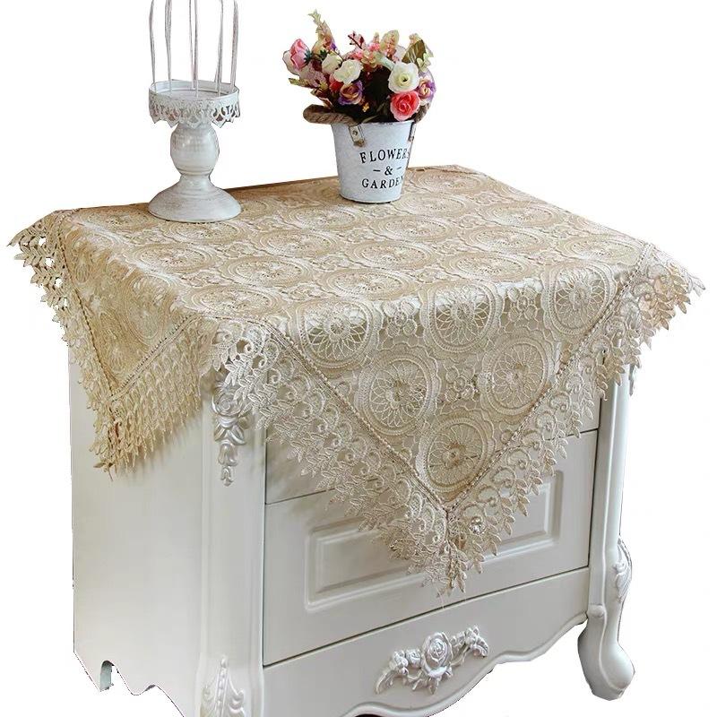 New French Water-Soluble Lace Tablecloth Embroidery Crochet Hollow Fabric Bedside Table Dustproof Multi-Purpose Cover Towel