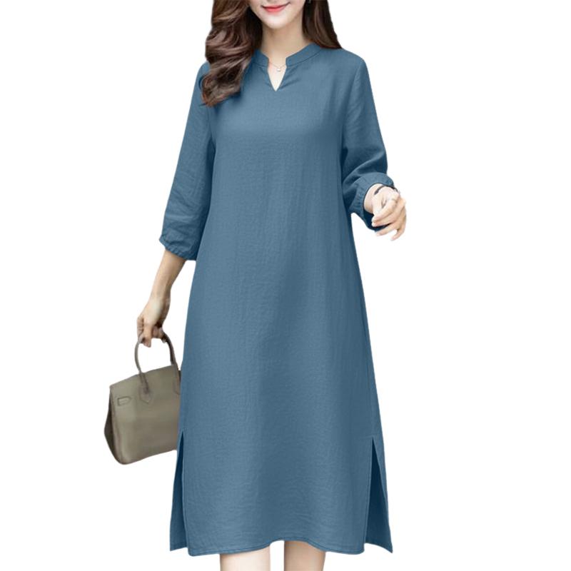 ZANZEA Women Casual V-Neck Solid Color 3/4 Sleeve Dress