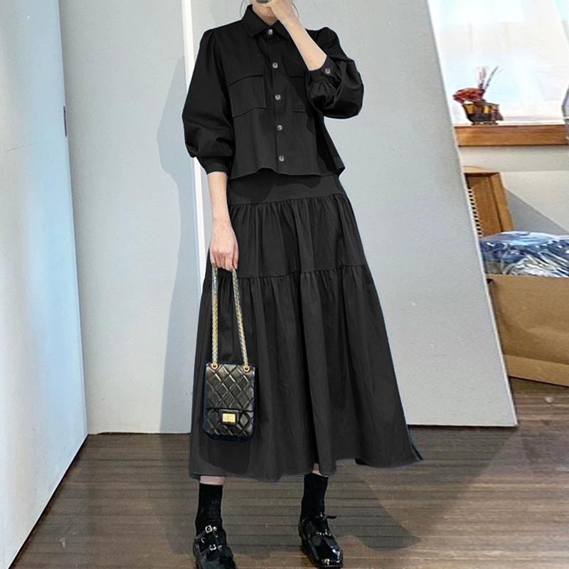 ZANZEA Women Long Sleeve Blouse and Long Skirts Casual Two Piece Suit Sets