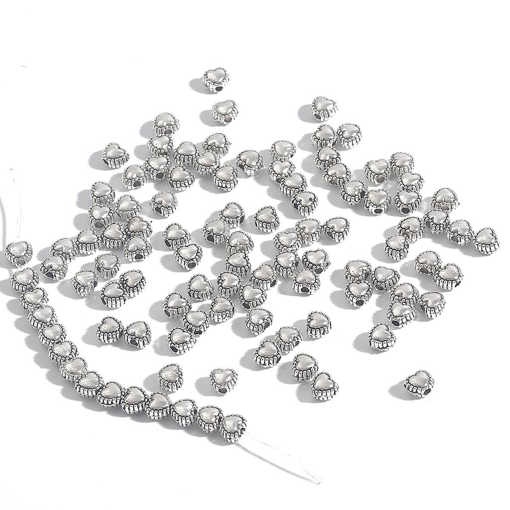 20-50Pcs Love Heart Spacer Beads Antique Metal Gold Cone Pattern Spacer Beads Tibetan Silver Color Beads For Jewelry Making