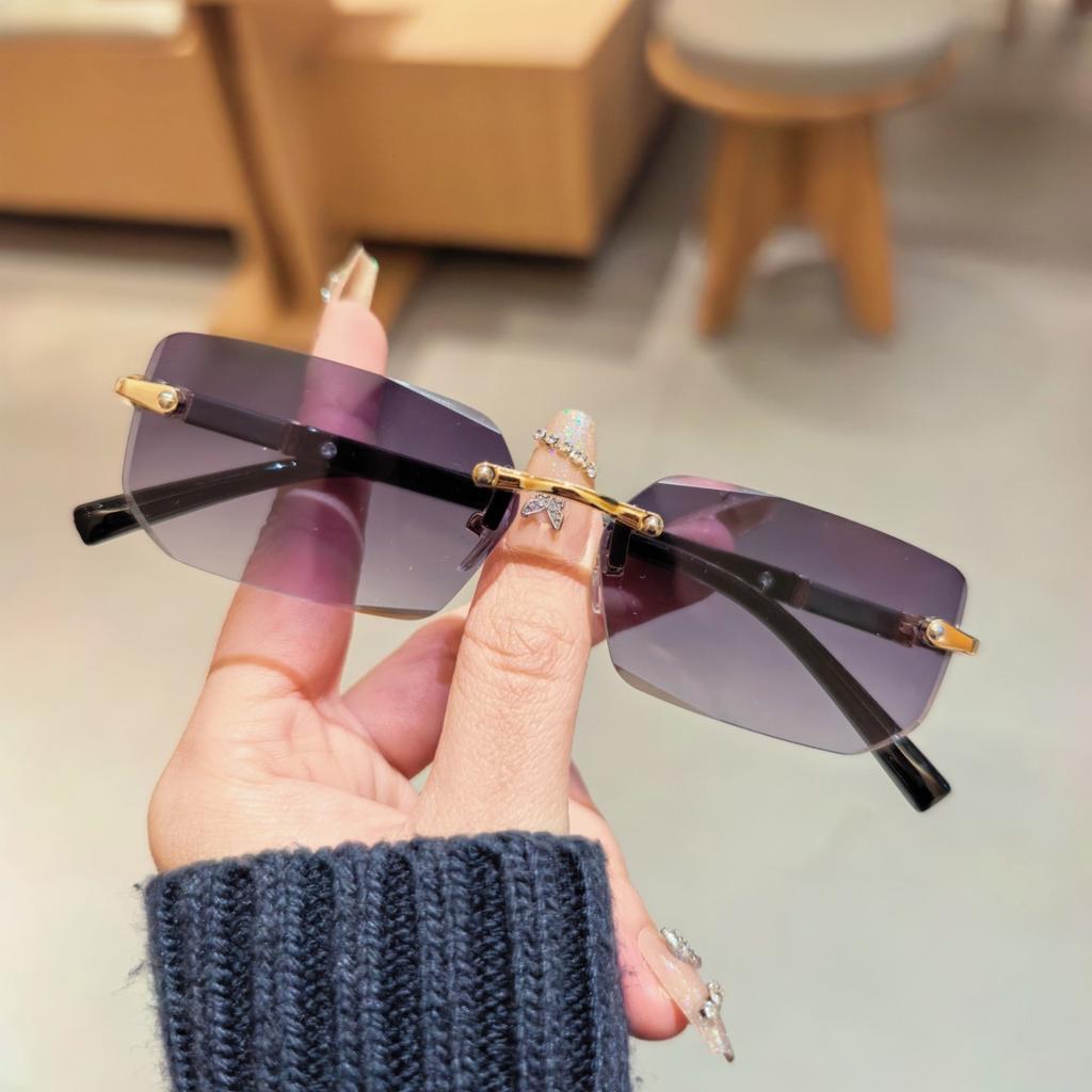 Frameless Cut Edge Box Sunglasses, Fashionable Retro Style, Unisex Outdoor Sunshade Glasses