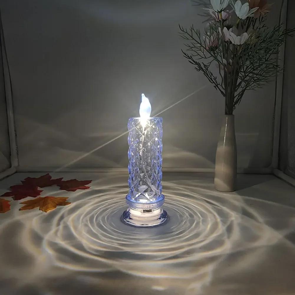 Crystal LED Table Lamp Rose Projection Light Romantic Diamond Atmosphere Light Night Light for Bedroom Party Christmas Decor